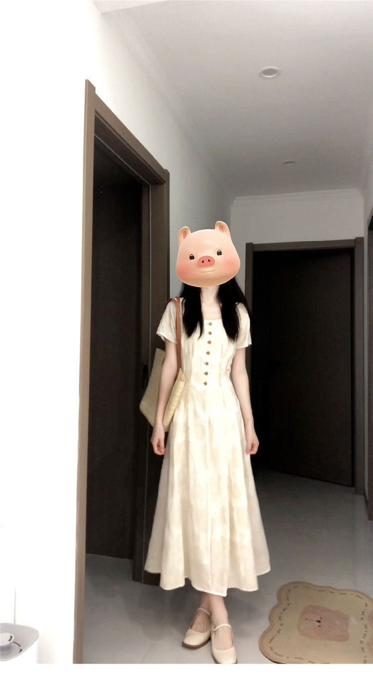 Đầm suông midi cổ vuông họa tiết hoa nhí phong cách Pháp, tay ngắn, thắt eo tạo dáng thon gọn — màu mơ chi tiết 7