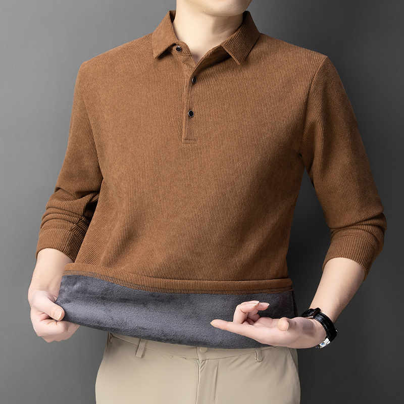 Winter European Cotton Polo Shirt Men's Fleece-Lined Thickeneded Long-Sleeved T-Shirt Men's Pure Color Warm Lapel Top Bottoming Shirt Winter European Cotton Polo Shirt Men's Fleece-Lined Thickeneded Long-Sleeved T-Shirt Men's Pure Color Warm Lapel Top Bottoming Shirt