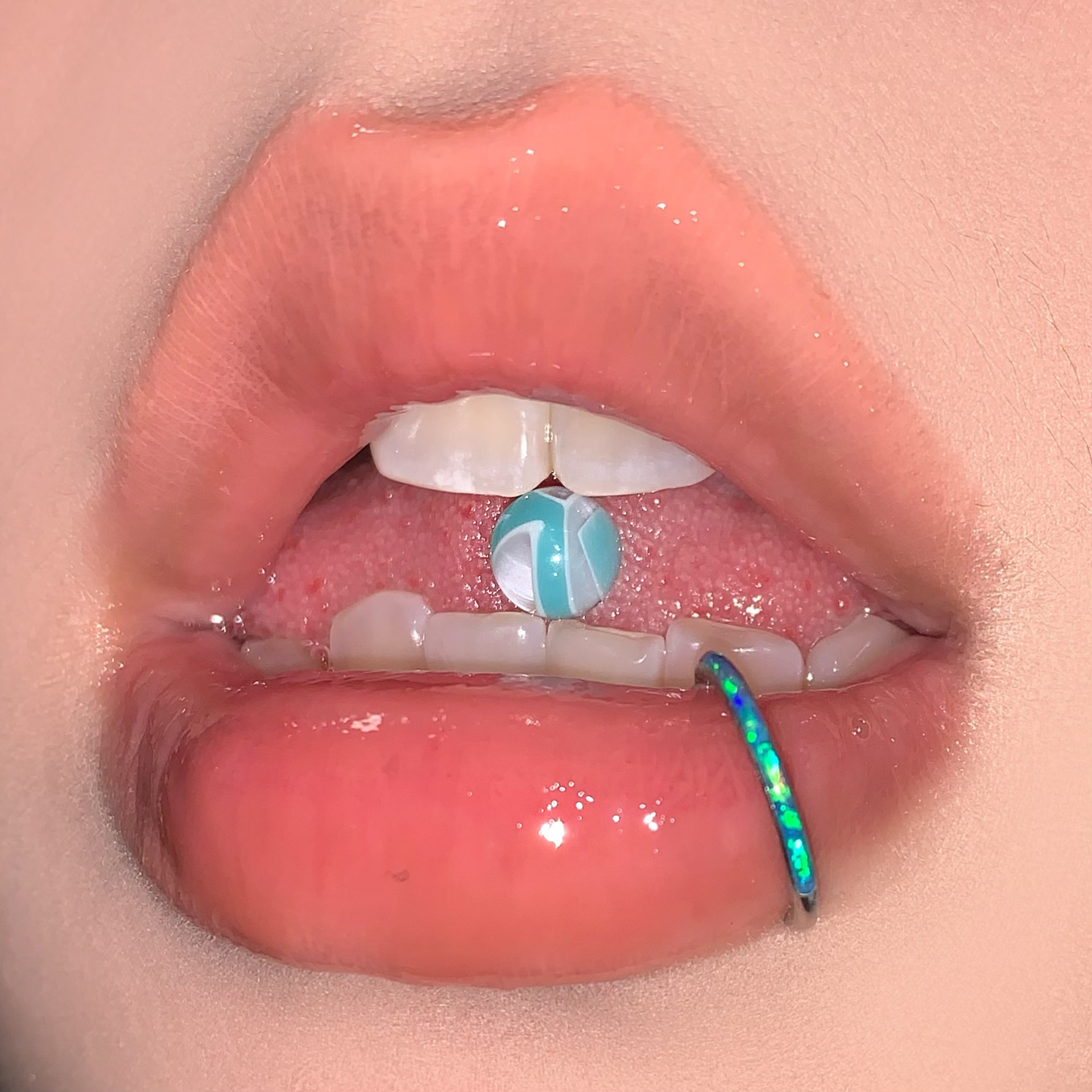 Blue Acrylic Tongue Ring with Steel Titanium External Thread Design, Niche Tongue Piercing Jewelry for Sweet and Spicy Girls detail image 7