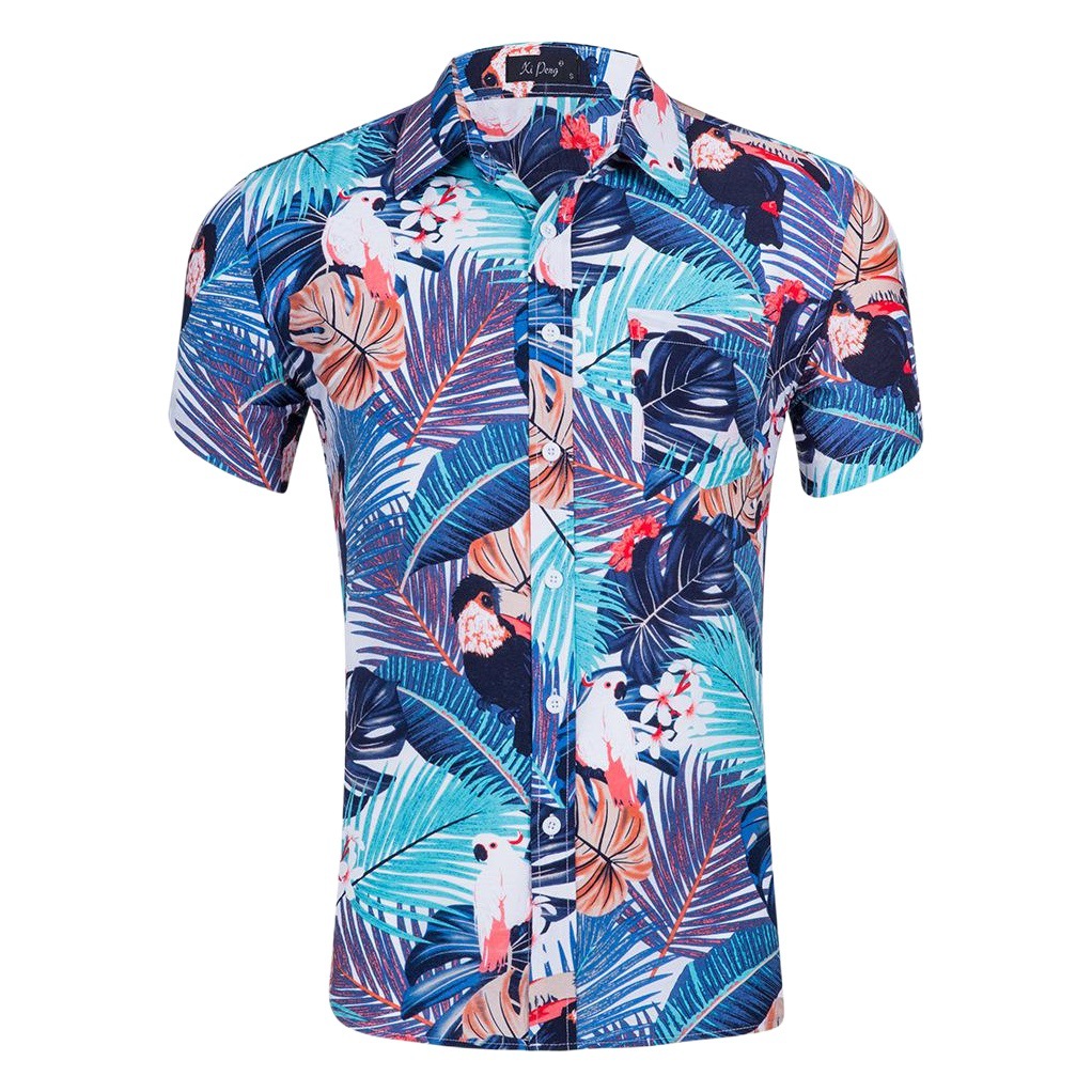 El Comercio exterior transfronterizo de suministro de los hombres EE. UU. tamaño Tencel de algodón impreso Hawaiano de manga corta Camisa de manga corta