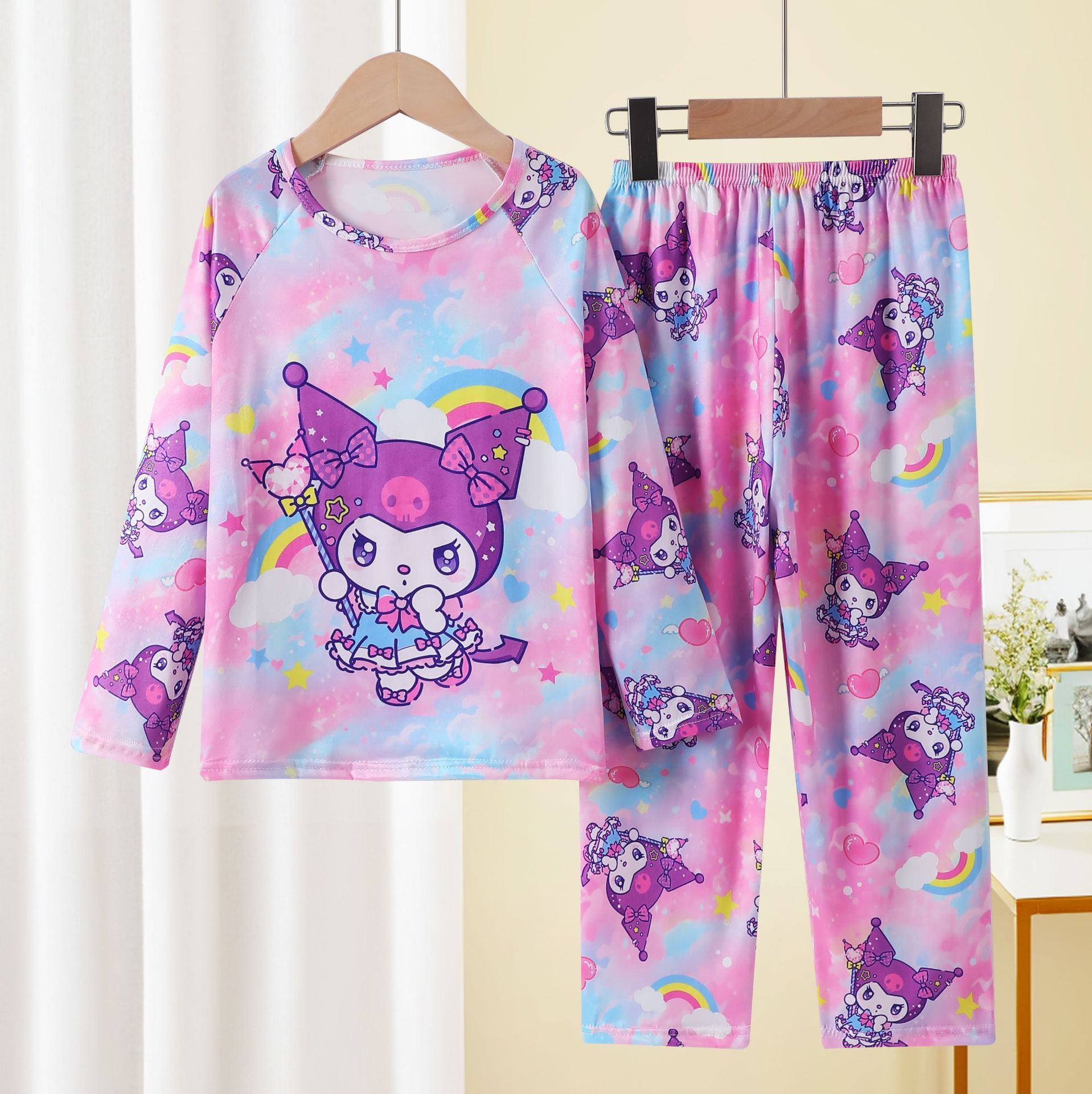 Spring and Autumn Children's Pajamas Cartoon Boys and Girls Long Sleeve Cartoon Print Thin Casual Home Suit Cross-Border Wholesale