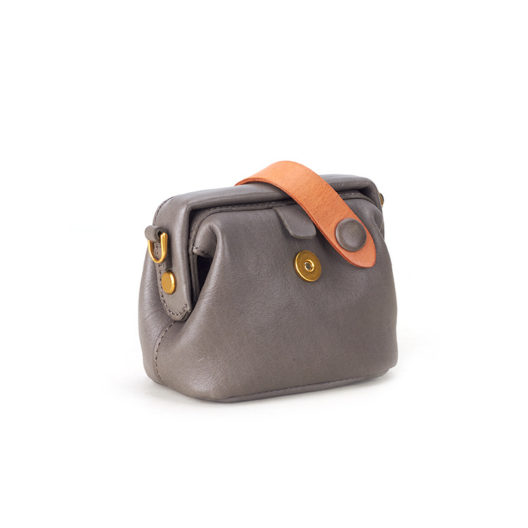 Mini Kiss-Lock Purse Genuine Leather Small Bag Top Grain Cowhide Doctor Bag Vegetable Tanned Leather Minimalist Commuter Crossbody Bag - Thumbnail 5