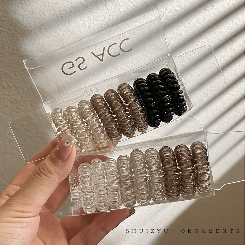 Combinación de 9 piezas línea telefónica cuerda de pelo Internet celebridad gradiente transparente cuerda de pelo fresco Corea del Sur banda de goma ins tie anillo de pelo