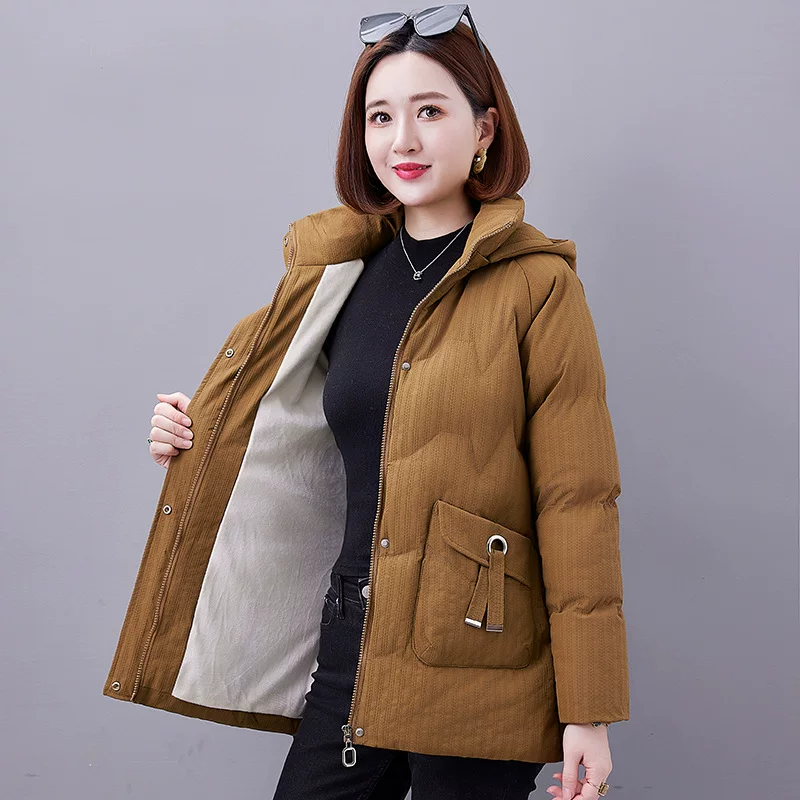 Long removable demi-season keep warm hoody with down for mother, mid-length, for middle age