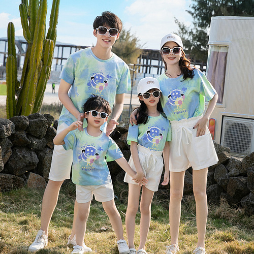  Summer Family Wear Three or Four People Vacation Resort Casual Tie-Dye Set Fashion T-Shirt Short Sleeve Summer 