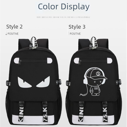 Cartoon Anime Glow-in-the-Dark New Large Capacity Music Boy Monster Eye Claw Shoes Dual Shoulder Bag for Boys and Girls, Middle School Students