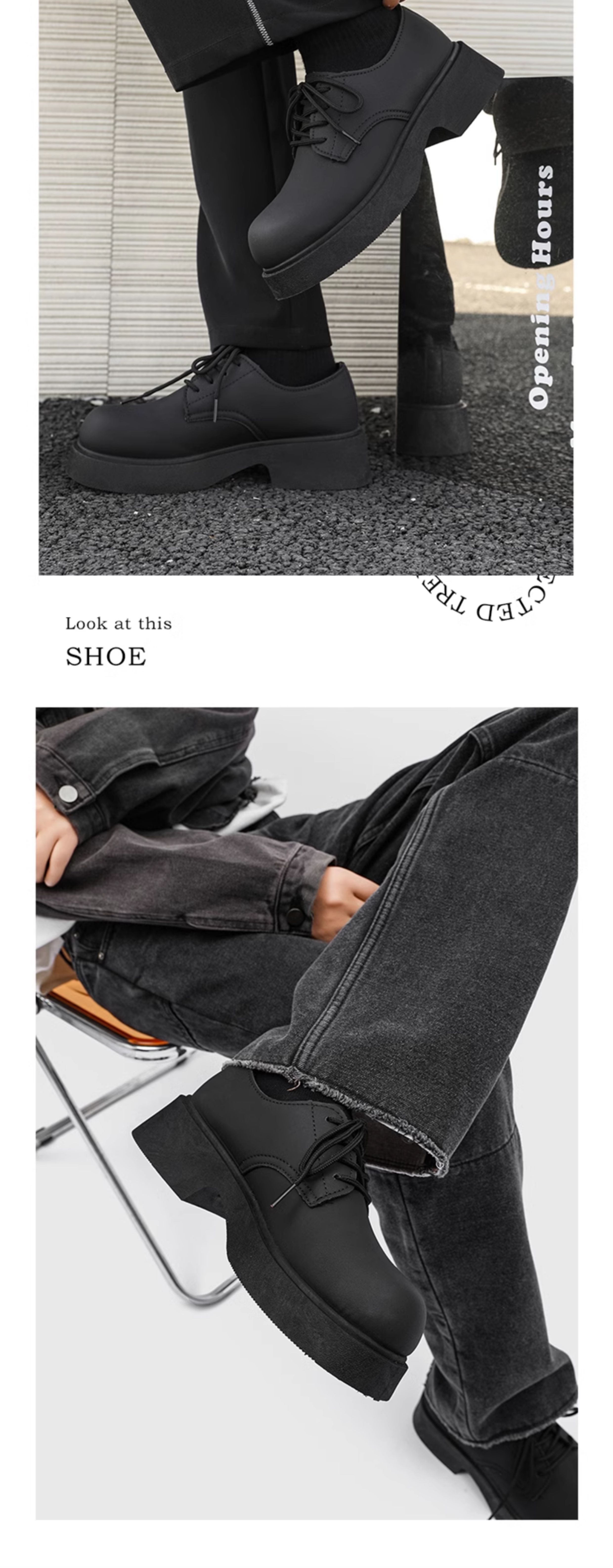 ShoeVault Round Toe Derby For Men Winter Casual Chunky Couple Thick Sole Height Increasing Black Matte British Leather Shoes_voghion.com