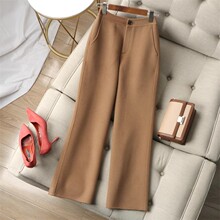 大榀牌篙端外贸单女装原尾货出口剪标羊毛呢子高腰直筒阔腿休闲裤