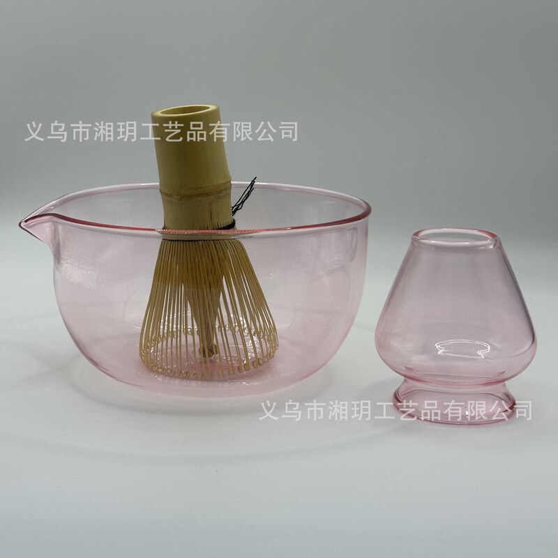 新しい日本の茶道ピンクガラスボウルピンク茶筅立て抹茶セットピンク抹茶ボウル|undefined