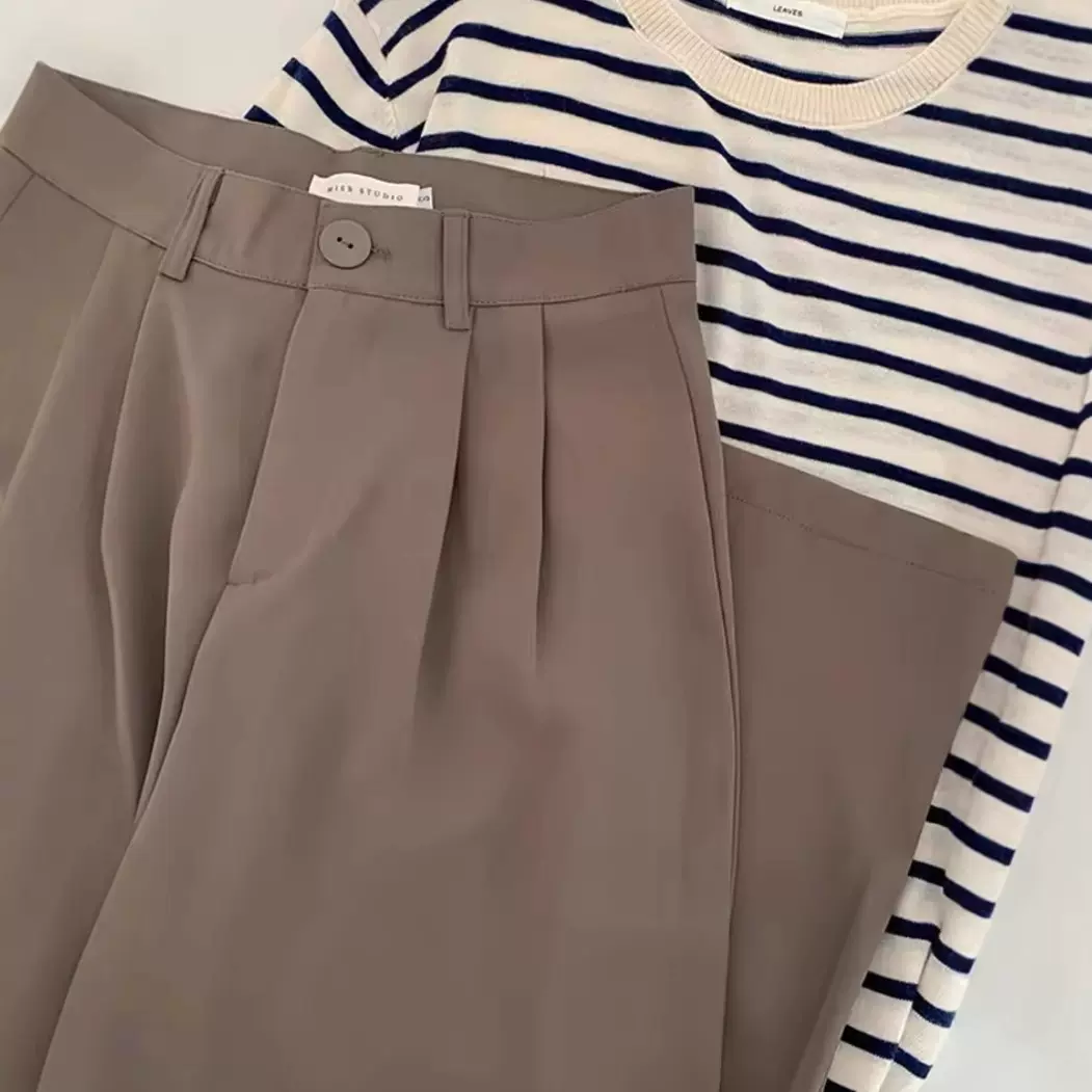 跨境亚马逊热销宽松直筒休闲裤子垂感高腰阔腿西裤拖地质感西装裤