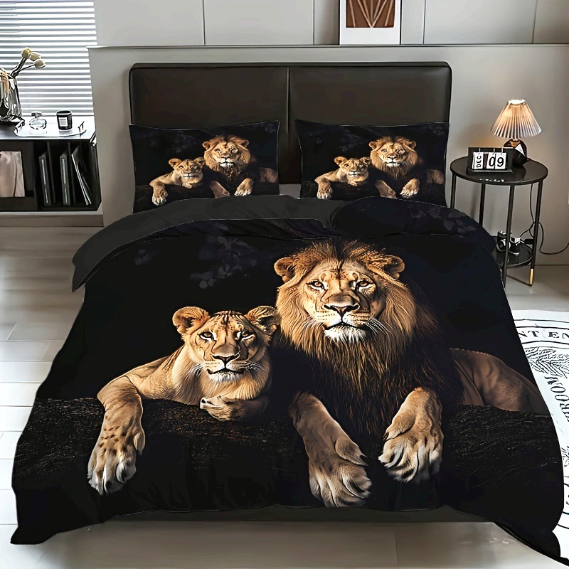 TEMU / JIT transfronterizo abrasivo textil doméstico impresión digital león colcha de cama Kit piel transpirable para diseñar