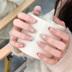 新款溫柔顯白色系穿戴甲小眾輕奢貓眼美甲成品甲片可重複拆卸使用