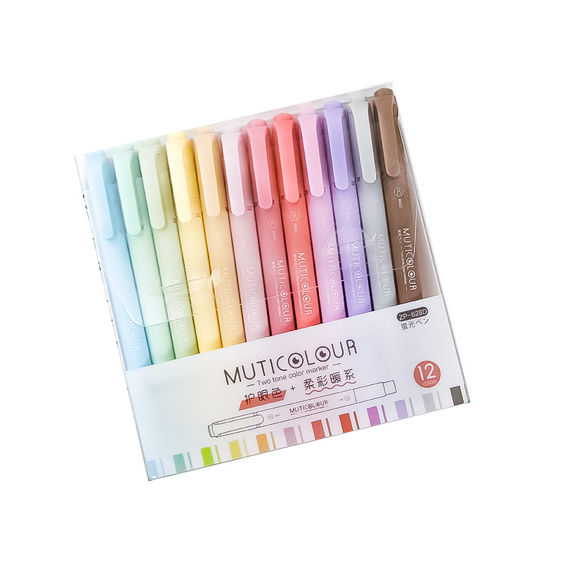 Nueva pluma fluorescente de doble cabeza de color pluma de marcado de color retro para estudiantes macaron Morandi pluma de marcado de color claro de gran capacidad