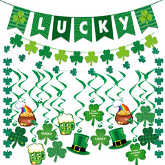 Cross-border St. Patrick's Day party decorations lucky star clover flag green hat spiral hanging decoration