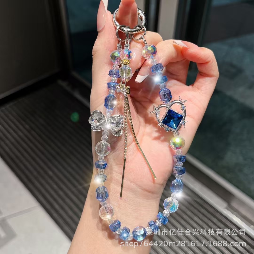 Amor zircon diamantes mariposa colgante de cristal cuentas de teléfono móvil colgante cadena de PVC ligera de lujo temperamento boutique doble cadena