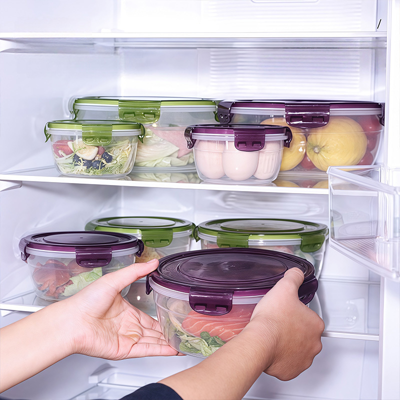 キッチンプラスチック屋台密封ボックス食品グレード電子レンジ加熱弁当箱冷蔵庫収納ラウンドクリッパーセット|undefined
