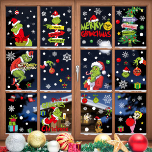 Halloween New Product Grinch Theme Christmas Decoration Window Sticker Set Christmas Atmosphere Decoration Christmas Window Sticker