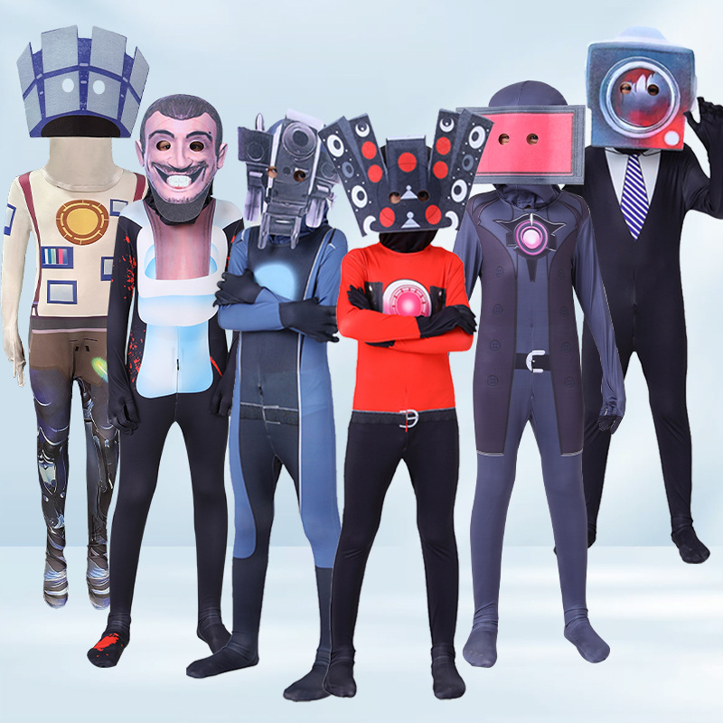 skibidi toilet緊身衣電視人連體衣cosplay服飾監控人vs馬桶人