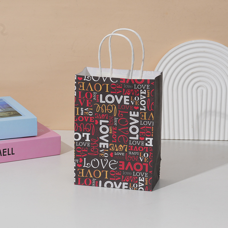 Bolsa de regalo de día de San Valentín, bolsa de leche de flores, bolsa de papel kraft, bolsa de impresión, bolsa de regalo, bolsa