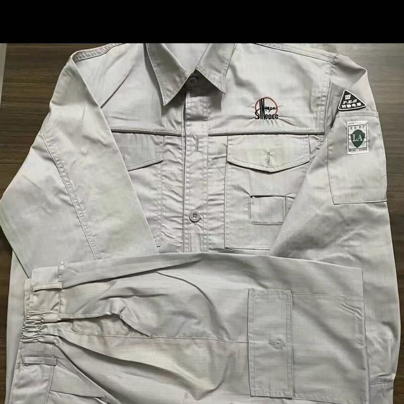 Sinopec 夏薄型メッシュ帯電防止作業服反射ストリップスーツ油田防汚通気性男性労働保護服|undefined