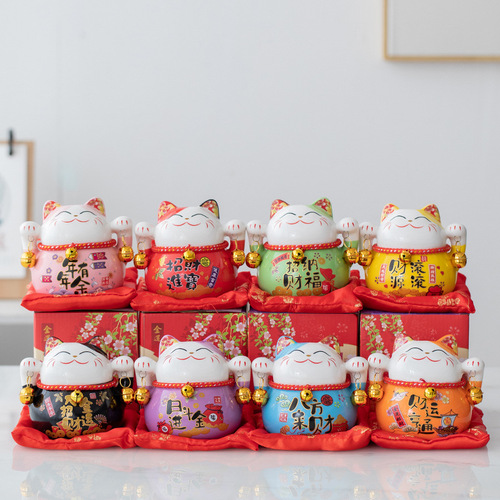 Wholesale lucky cat figurine desk accessory shop opening gift office cash register front desk decor coin bank