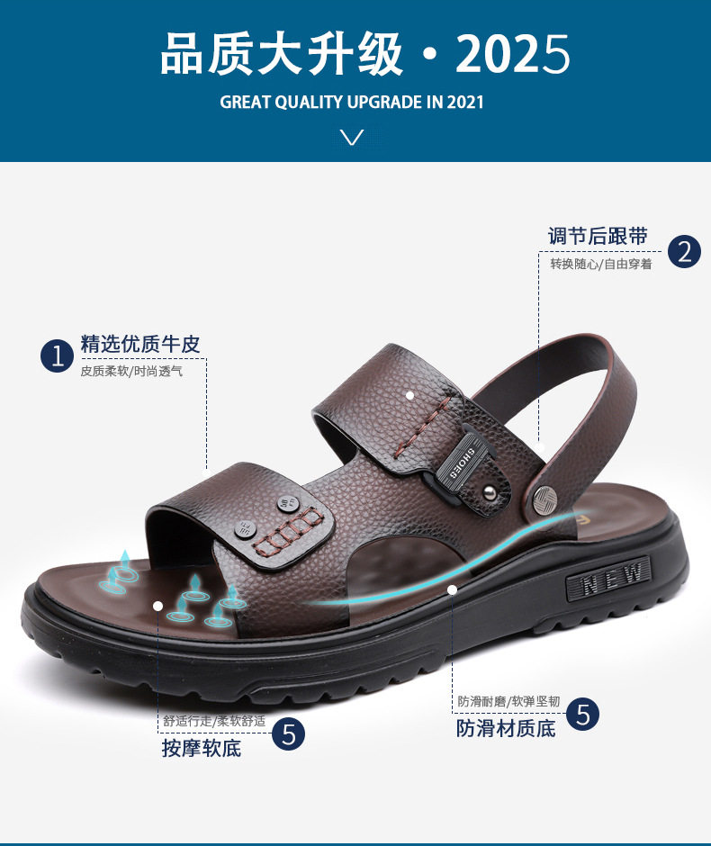 Dép sandal nam da bò lớp đầu hở ngón thoáng khí chống trượt đi biển và dạo phố — C6253 Màu nâu, C6253 Màu đen chi tiết 10