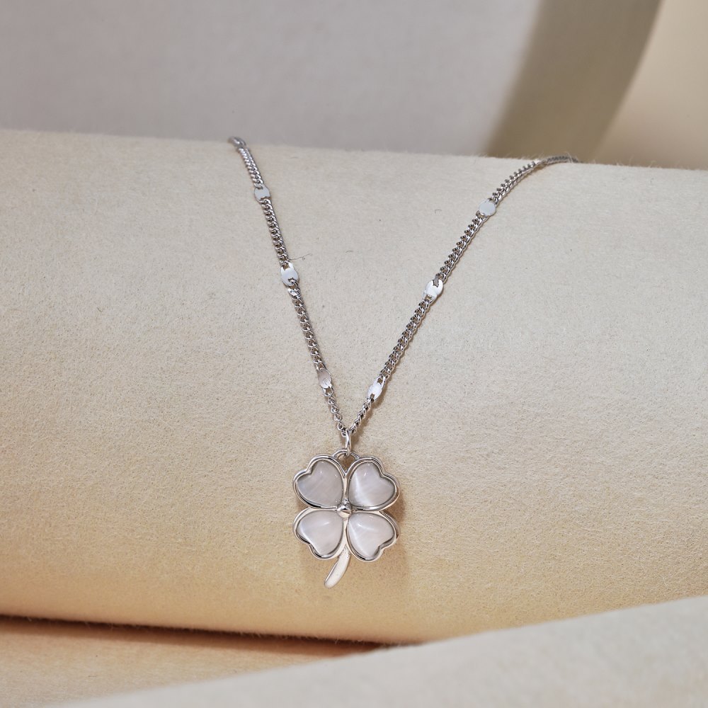 Four Leaf Clover, Heart Shape, Ginkgo Leaf Pattern 1 Piece 925 Sterling Silver Four Leaf Clover Heart Shape Ginkgo Leaf 925 Sterling Silver Cable Chain Pendant Necklace