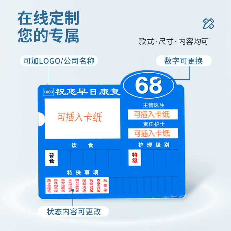 床头护理牌医用医院警示标识牌病房病号病人标示一览表护理级别卡