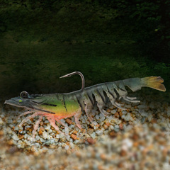 Glow-in-the-dark shrimp lure for largemouth bass, glow-in-the-dark fake bait for perch, hooked fish bait, lead shrimp, soft plastic lure, soft shrimp bait