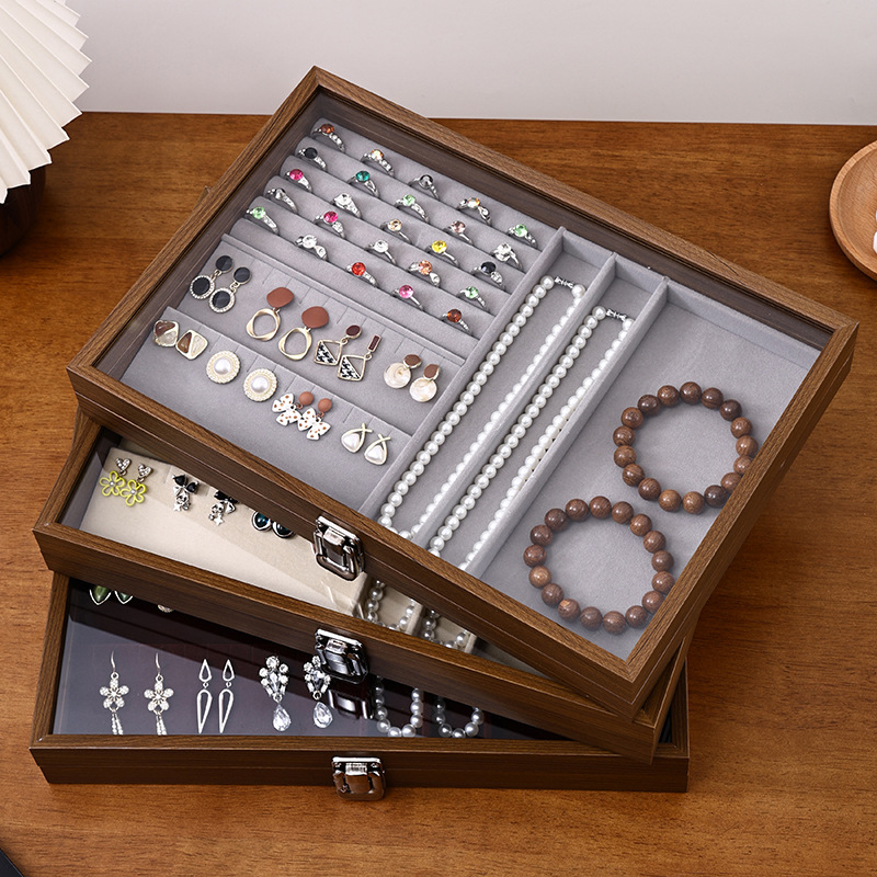 Jewelry Storage Box, High-End Multi-Functional Dust-Proof Jewelry Box with Lid, Bracelet, Necklace, Ring, Earrings Display Box