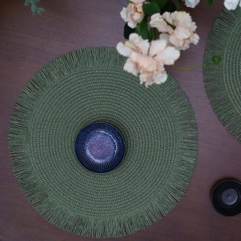 跨境新品38CM圆形纸编编织餐垫纸质流苏家居餐厅隔热垫杯垫装饰垫详情10