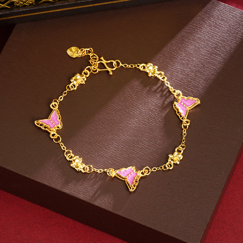 Nueva pulsera china de oro de arena vietnamita, mariposa de color esmalte, joyería de lujo ligera, joyería de alta calidad.