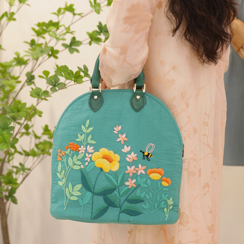 Bolso de las mujeres 2023 nueva moda estilo coreano bolso de las mujeres Lu bordado DIY Kit hecho a mano portátil curvo bolsa grande