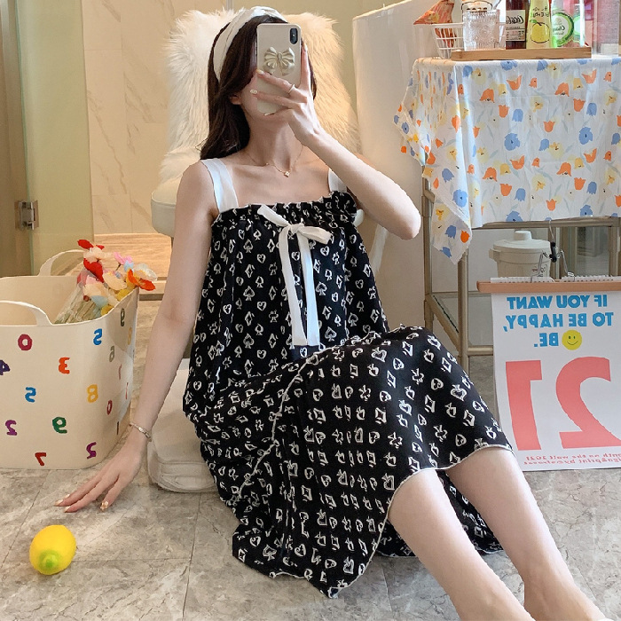 Correa de verano camisón chica con almohadilla de pecho pijamas correa de arco de seda artificial sexy desgaste del hogar lindo sexy