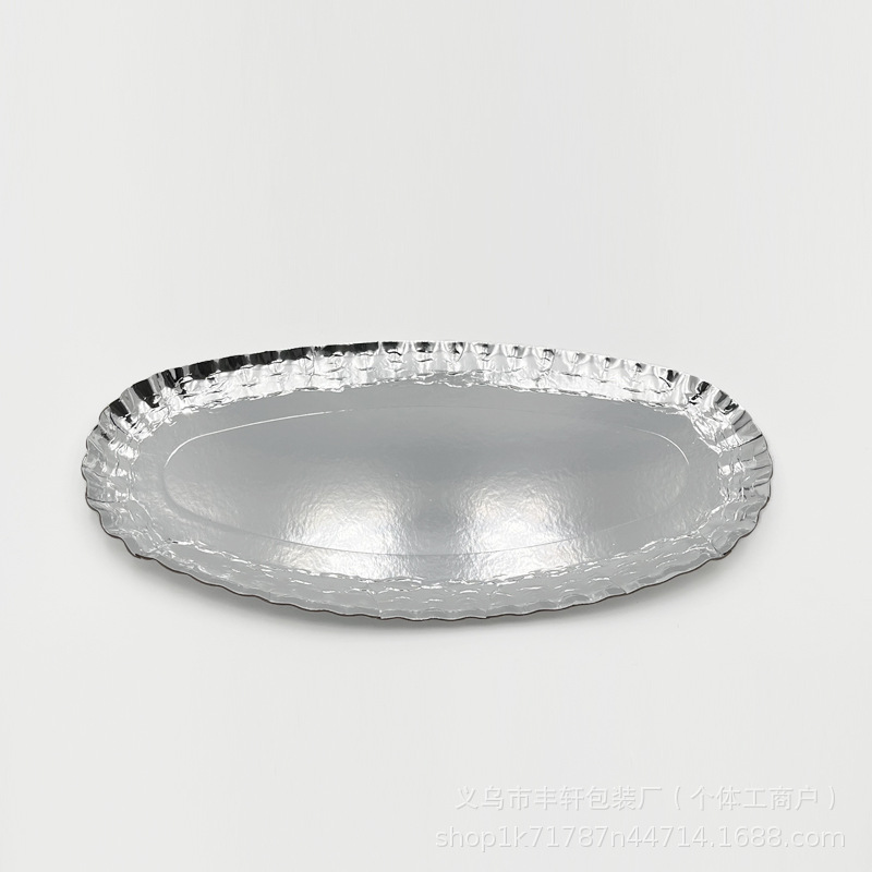Fábrica directa bandeja de papel oval desechable bandeja de aluminio dorado bandeja de pastel de frutas bandeja de picnic bandeja de pescado