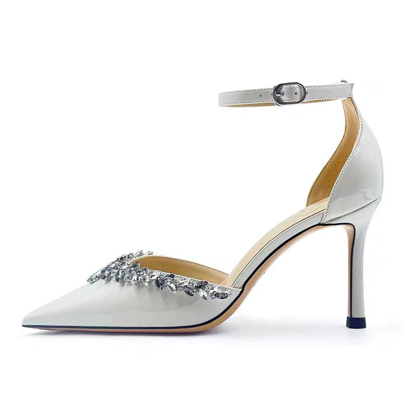 Сезонная стильная обувь изPatent leather с ярким бриллиантом, заострённый носок, туфли-санды-босоножки на высоком каблуке, шпиле и элегантные туфли на каблуке