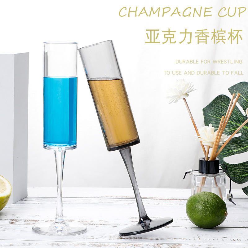 Copa de champán de acrílico creativo Copa PC taza hogar plástico negro transparente barra resistente a la caída taza de cóctel regalo