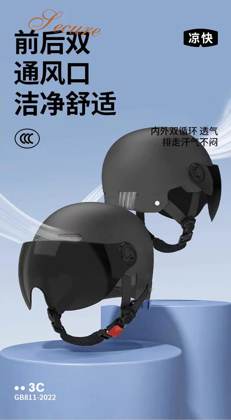 3C Certified Helmet for Electric Vehicles, Men's and Women's National Standard Four-Season Motorcycle Half Helmet, Anti-Fall, Anti-Collision, Summer Sun Protection Safety Helmet