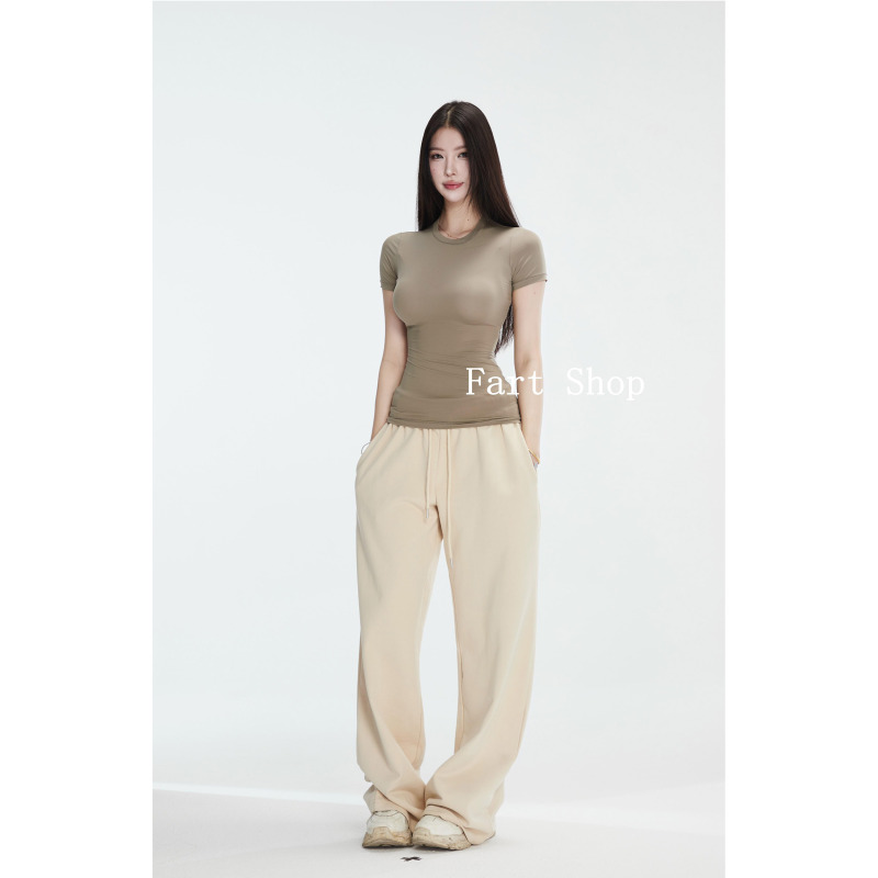 半袖春夏スリムフィット伸縮性右肩タイトピンクTシャツ半袖トップス女性用|undefined