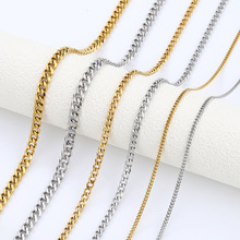 欧美男士单线六面磨钛钢项链 跨境热销镀18K金色古巴链不锈钢链子
