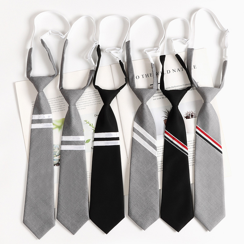 Classic Tb Unisex Gray Small Tie Japanese College Style Jk No-Sew Shirt Black Tie in Stock