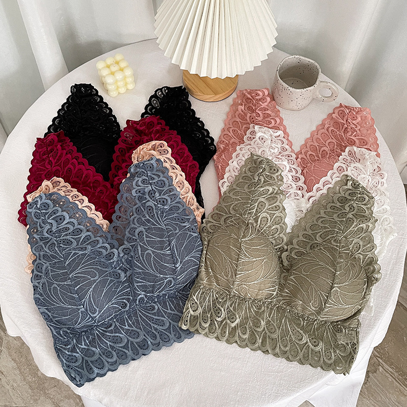 2022 Lace Wide Strap Beauty Back Bra Women's Wireless Anti-Exposure Push-Up Tank Top Bralette Vest Style