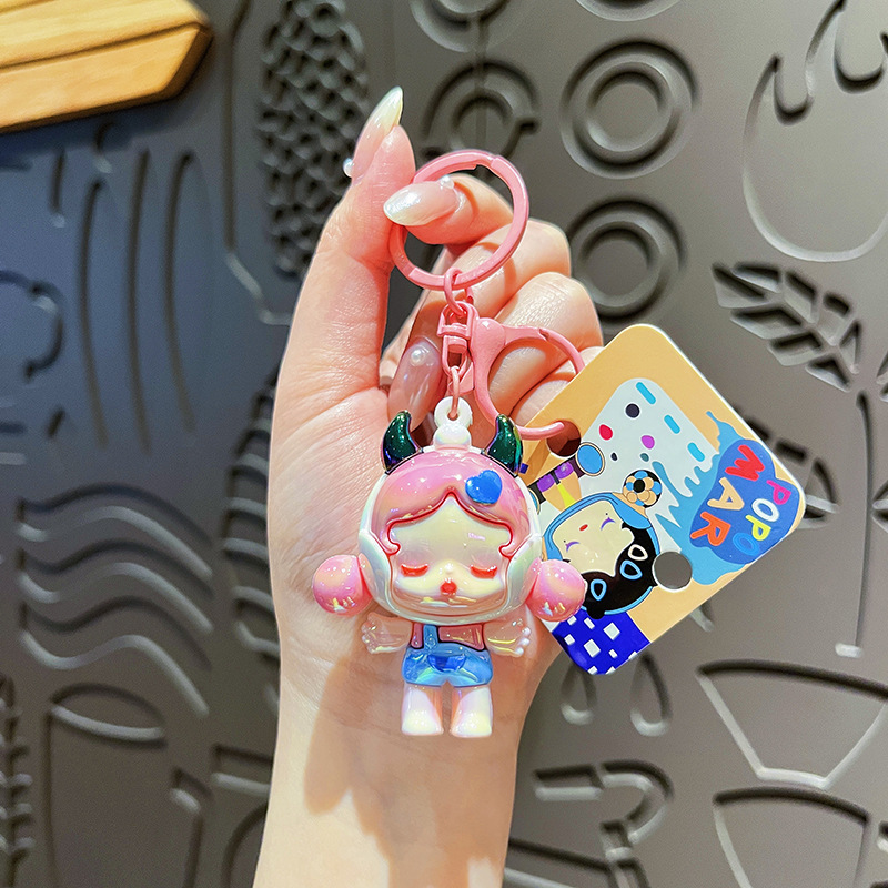クリエイティブ電気メッキガール人形かわいいペンダント漫画キーチェーンカップルキーホルダーガールバッグギフト|undefined