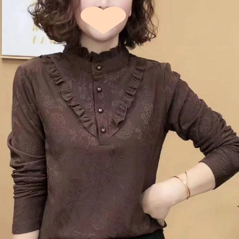 Spring and Autumn New Style Women's Lace Trim Slim Fit Long Sleeve Shirt 2025