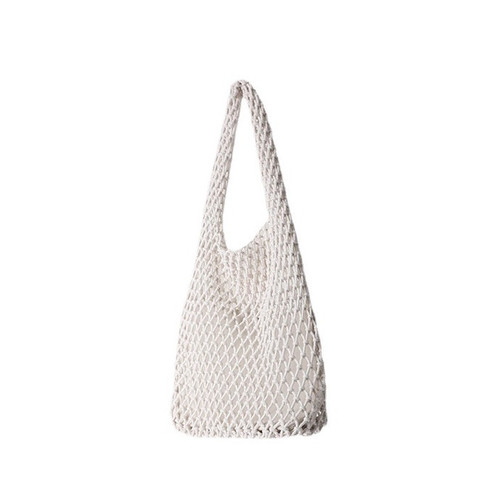New solid color hand-woven bag, Korean ins hollow mesh bag, large capacity shoulder bag, fashionable and versatile armpit bag
