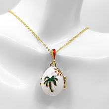 新款跨境俄罗斯太阳椰树吊坠可开合莫斯科彩蛋流苏铜镀金珐琅项链