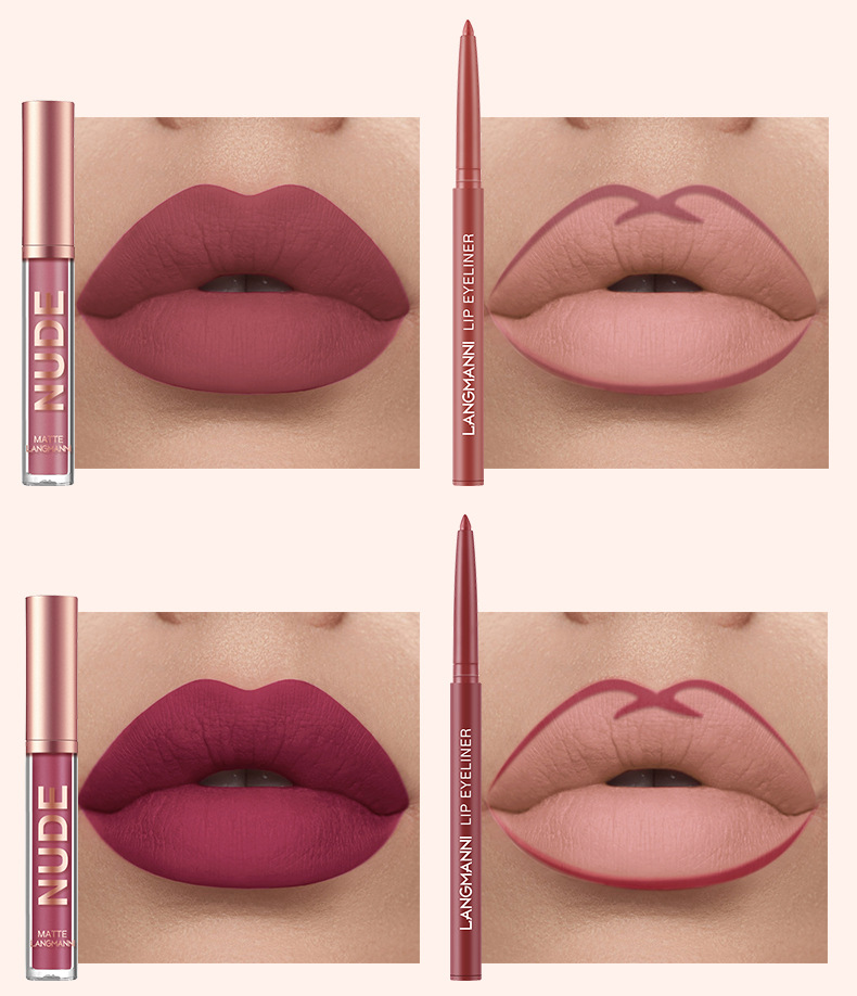Langmanni 12-piece lip gloss set 6+6 Lip gloss and Lip liner pen combination Non-stick cup matte lip gloss undefined