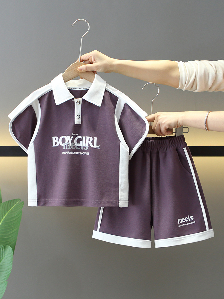 7861 traje de verano para niños 2025 nuevo traje de dos piezas de manga corta para niños ropa de polo casual de verano para bebés