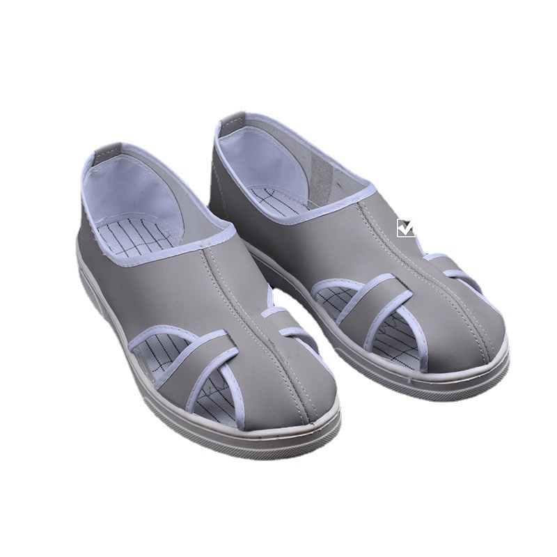 江西厂家防静电鞋夏季SPU灰色皮革大四孔透气舒适车间低帮工作鞋