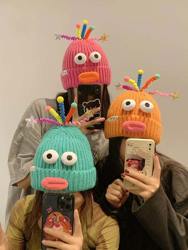 Cute knitted woolen demi-season cartoon keep warm hat for beloved